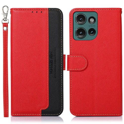 Funda Cuero Textura Lichi Khazneh RFID para Motorola Edge 50 (Rojo)