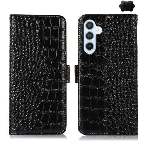 Funda para Teléfono Samsung Galaxy A55 5G Piel de Vaca con Capa Superior de Cocodrilo (Negro)