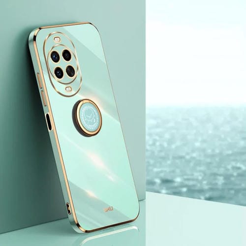 Funda de TPU con borde recto 6D galvanizado y soporte para anillo para Huawei Nova 14 Pro XINLI (verde menta)