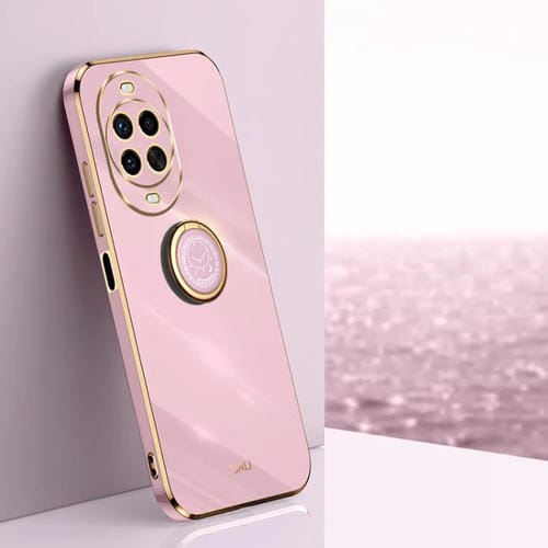 Funda de TPU con borde recto 6D galvanizado y soporte para anillo para Huawei Nova 14 Ultra XINLI (morado cereza)