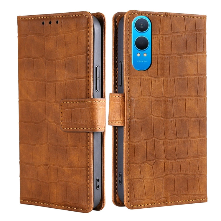 Funda de Piel OnePlus Nord Ce 4 Lite 5G con Cierre Magnético y Diseño de Cocodrilo (Marrón)