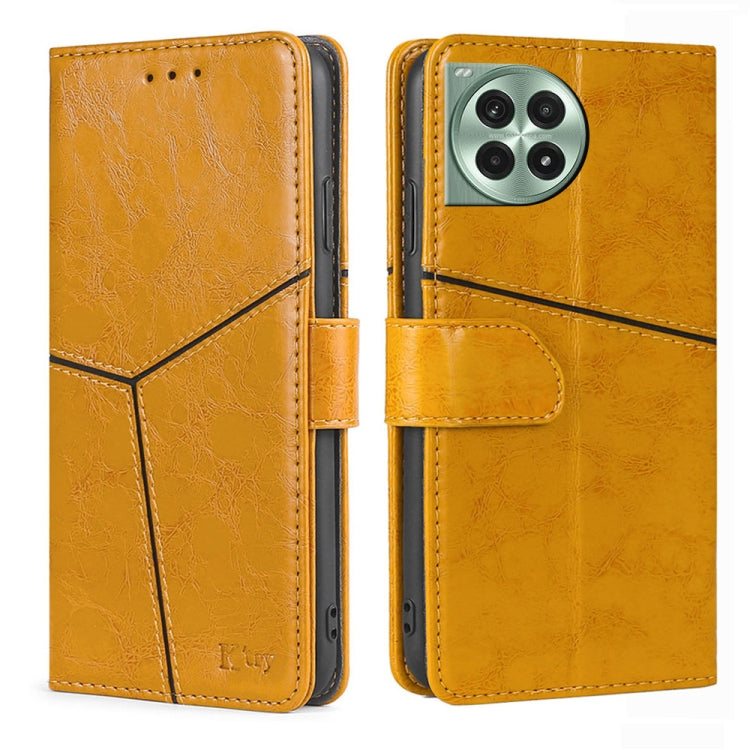 Funda de Cuero para OnePlus Ace 3 Pro 5G con Costuras Geométricas (Amarillo)