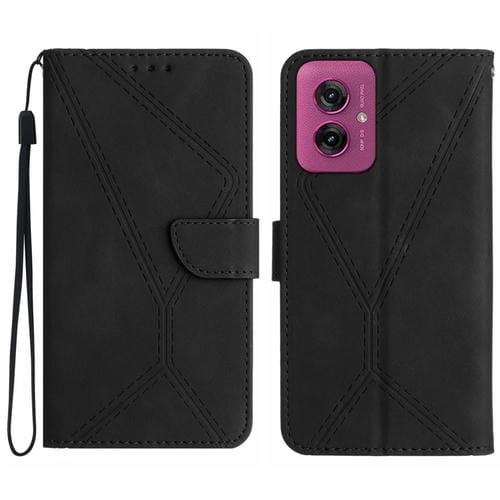 Funda de Cuero con Relieve y Costuras para Motorola Moto G55 5G (Negra)