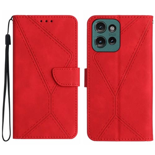 Funda de Cuero con Relieve y Costuras para Motorola Moto G75 5G (Rojo)