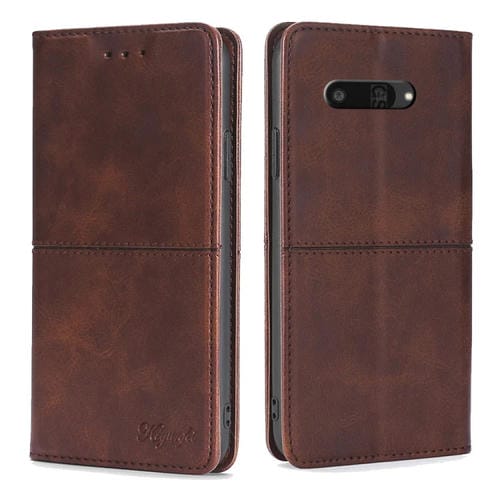 Funda de Cuero Magnética con Textura de Vaca para Kyocera Digno Sx4 5G (Marrón Oscuro)
