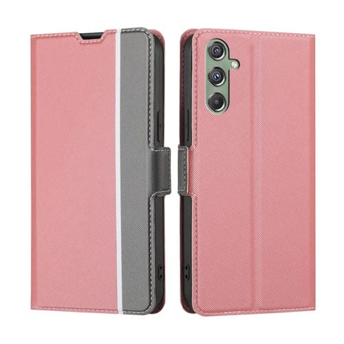 Funda para Teléfono Samsung Galaxy M34 5G F34 5G Cuero Botón Lateral Textura de Sarga (Rosa)