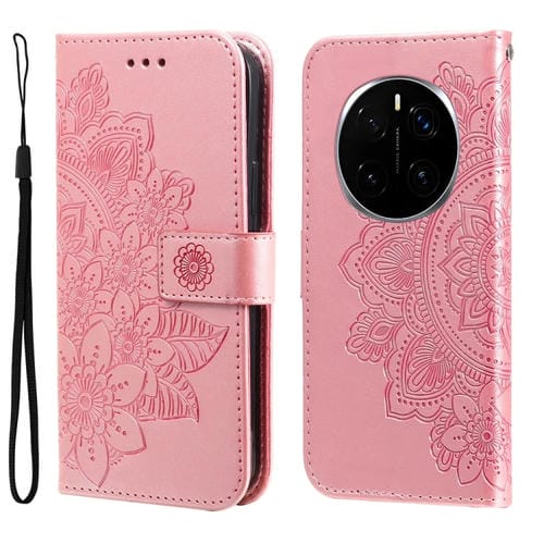 Funda de Cuero Honor Magic7 Pro con Estampado Flores Siete Pétalos (Oro Rosa)