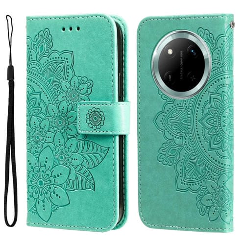 Funda de Cuero con Estampado de Flores de Siete Pétalos para Honor X9C Magic7 Lite (Verde)