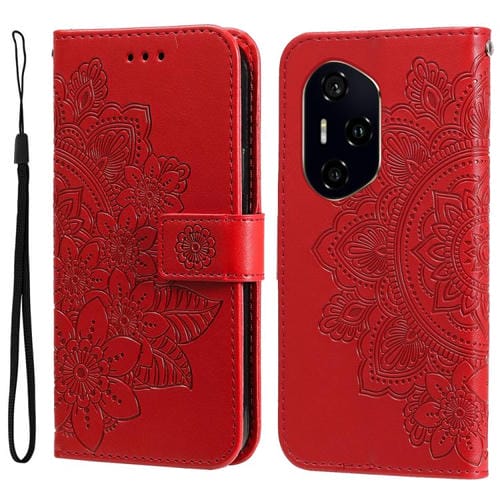 Funda de Cuero Honor 300 Ultra con Relieve de Flores de Siete Pétalos (Rojo)