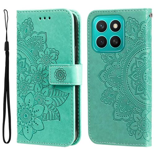 Funda de Cuero para Honor X8C 4G con Estampado de Flores de Siete Pétalos (Verde)