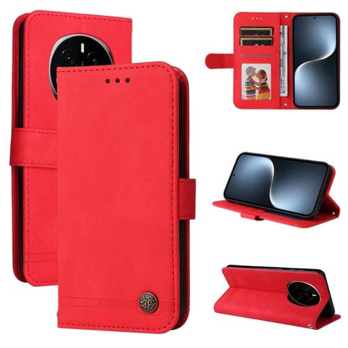 Funda de Cuero para Honor Magic7 con Botones de Metal y Diseño Árbol de la Vida (Rojo)