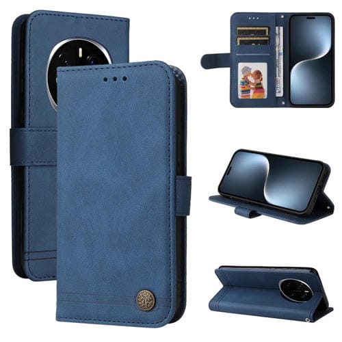 Funda de Cuero Honor Magic 7 Pro con Botones de Metal y Diseño Árbol de la Vida (Azul)