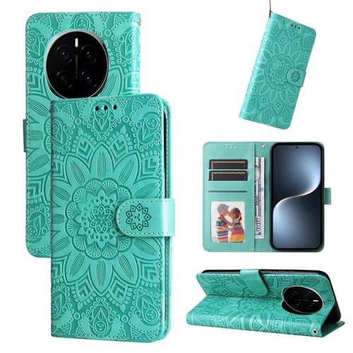 Funda de Cuero Honor Magic7 con Estampado de Girasoles en Relieve (Verde)