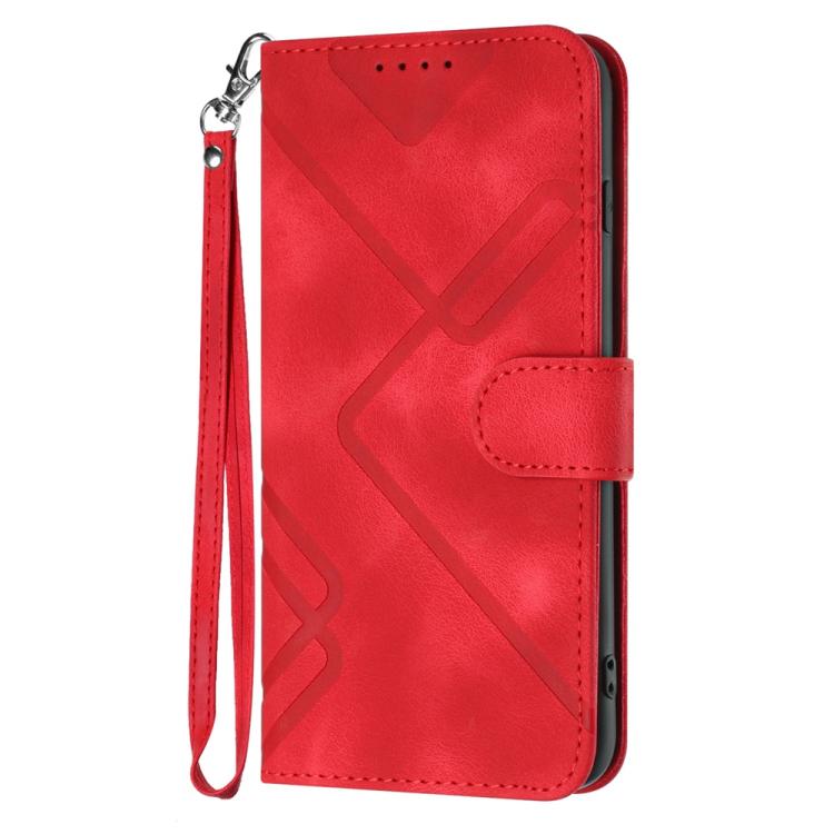 Funda de Piel Sintética con Diseño de Líneas para Huawei P50 Pro (Roja)