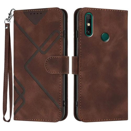 Funda de Cuero para Huawei Enjoy 20E con Diseño de Líneas y Tacto de Piel (Café)