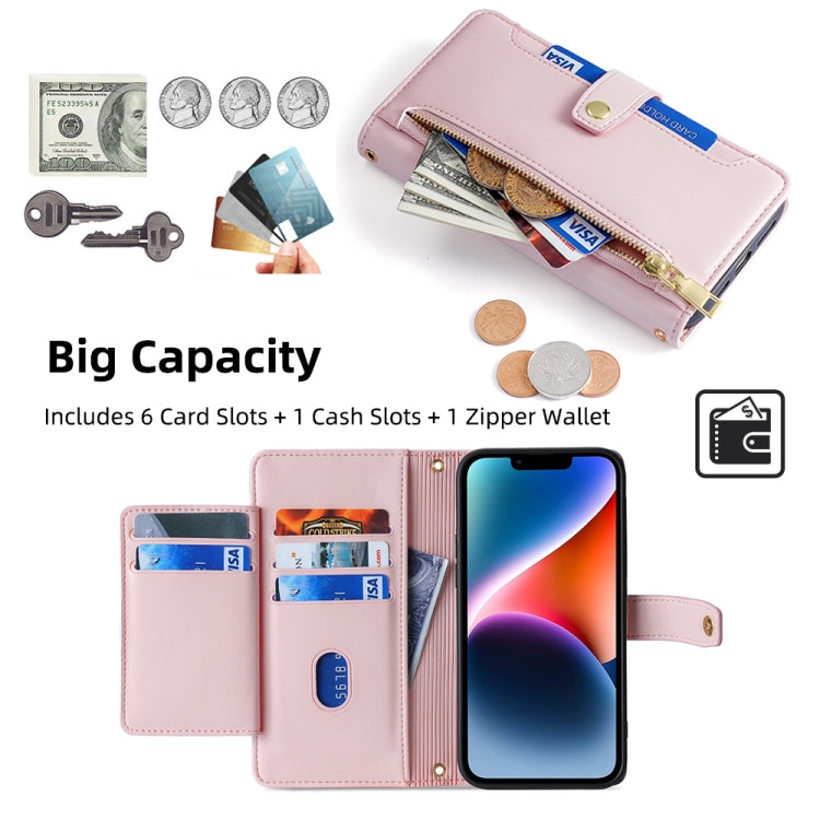 Estuche de Cuero Samsung Galaxy A12 con Billetera y Cremallera Cuerpo Cruzado Textura de Oveja (Rosa)