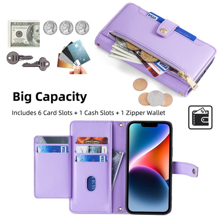 Estuche de Cuero Samsung Galaxy A23 con Billetera, Cremallera y Textura de Oveja (Púrpura)