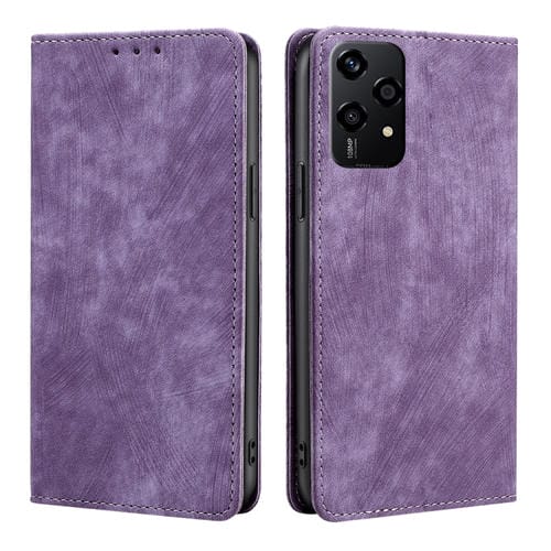Funda de Cuero Magnética Honor 200 Lite 5G con Cepillo y Antirrobo Rfid (Morado)