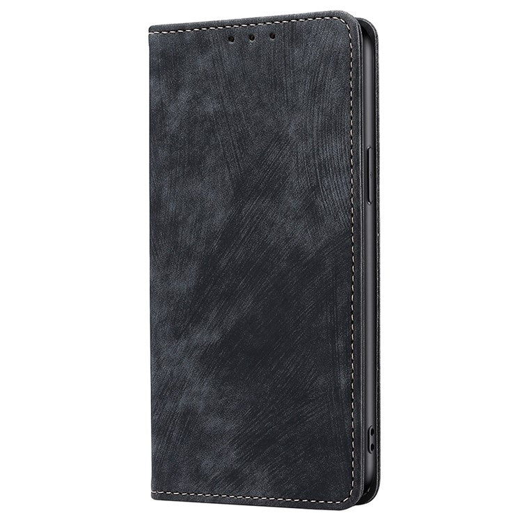 Funda de Cuero Magnética con Cepillo Antirrobo RFID para OnePlus Nord CE 4 Lite 5G (Negro)
