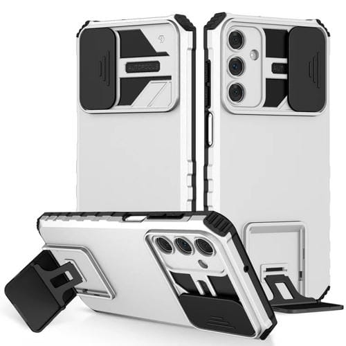 Funda para Teléfono Samsung Galaxy A15 5G con Soporte Estereoscópico y Escudo de Levas Deslizante (Blanco)