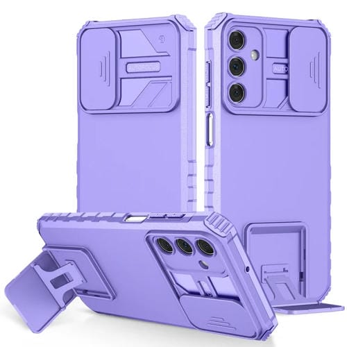 Funda para Teléfono Samsung Galaxy A15 5G con Soporte Estereoscópico y Escudo de Levas Deslizante (Púrpura)
