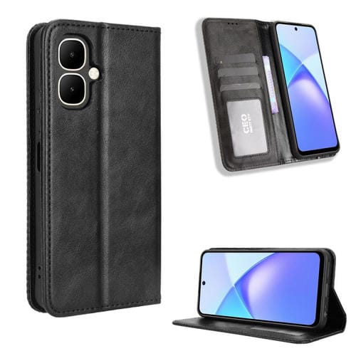 Funda de cuero con textura retro y hebilla magnética para Infinix Smart 10 / Tecno Pop 10 4G (negro)