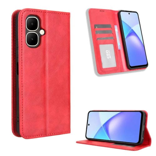 Funda de cuero con textura retro y hebilla magnética para Infinix Smart 10 / Tecno Pop 10 4G (roja)