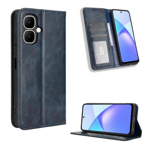 Funda de cuero con textura retro y hebilla magnética para Infinix Smart 10 / Tecno Pop 10 4G (azul)