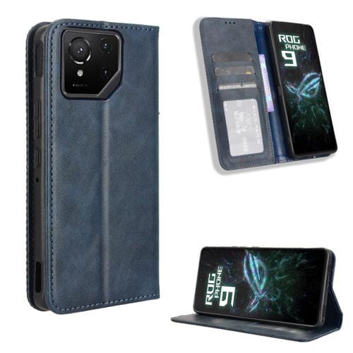 Funda de Cuero con Textura Retro y Hebilla Magnética para Asus Rog Phone 9/9 Pro (Azul)