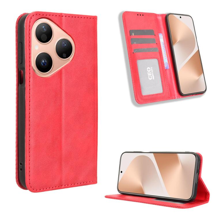 Funda de cuero con textura retro y hebilla magnética para Huawei Pura 80 5G (roja)