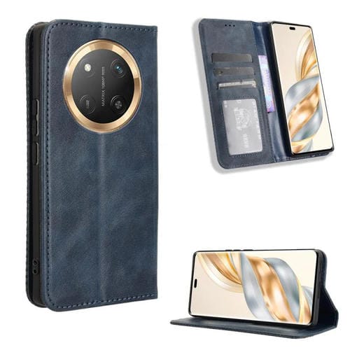 Funda de Cuero Textura Retro con Hebilla Magnética para Honor X60 Pro 5G / X9C 5G (Azul)