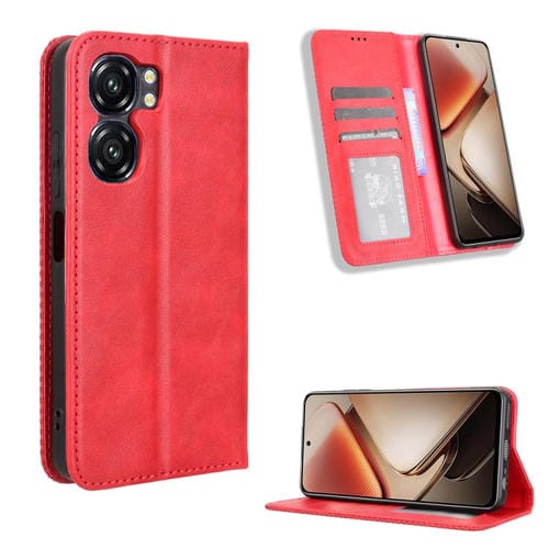 Funda de Cuero con Textura Retro y Hebilla Magnética para Oukitel C58/C58 Pro (Roja)