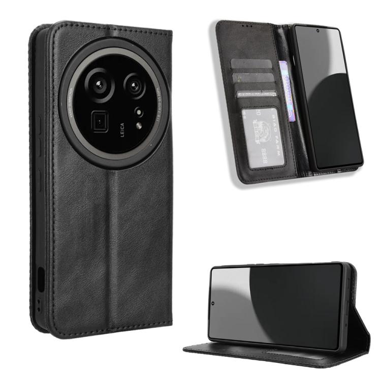 Funda Cuero Sharp Aquos R9 Pro Textura Retro Hebilla Magnética (Negro)