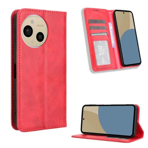 Funda de Cuero para Sharp Aquos Sense9 con Textura Retro y Hebilla Magnética (Rojo)