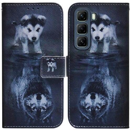 Funda de Cuero con Tapa para Infinix Hot 50 4G con Dibujo de Colores (Lobo y Perro)