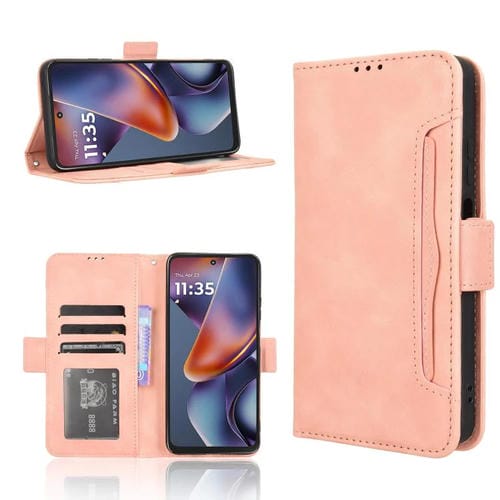 Funda de Piel con Textura de Becerro y Ranuras para Tarjetas para Motorola Moto G 5G (2025) (Rosa)