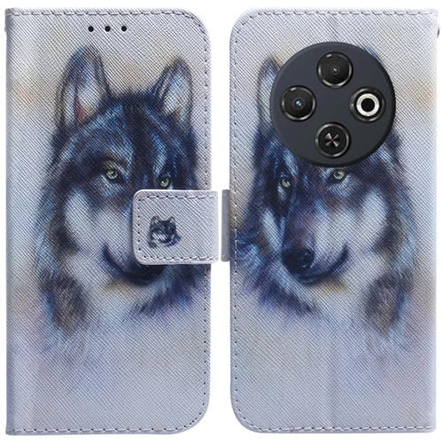 Funda de Cuero con Tapa para Tecno Spark 30C con Dibujo Colorido (Lobo Blanco)