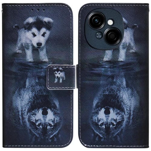 Funda de Cuero con Tapa para Tecno Spark Go 1 Pop 9 Pro (Lobo y Perro)