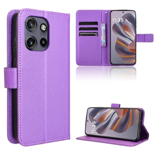 Funda de Cuero con Textura de Diamante para Motorola Moto S50 5G y Edge 50 Neo (Morado)
