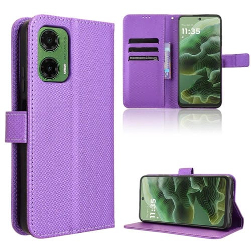Funda de Cuero con Textura de Diamante para Motorola Moto G35 5G (Morado)