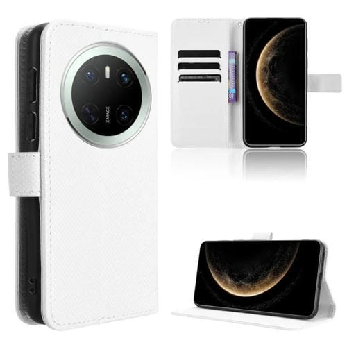 Funda de Cuero Huawei Mate 70 con Textura de Diamante (Blanca)