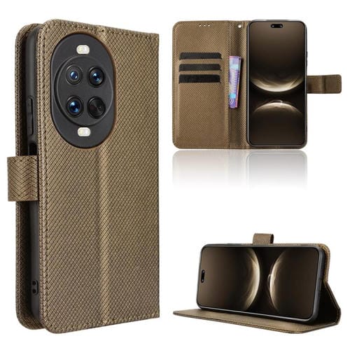 Funda de cuero con textura de diamante para Huawei Nova 14 Pro 5G (marrón)