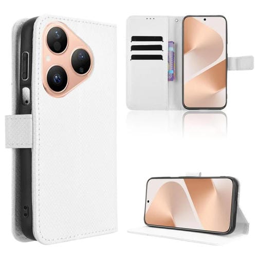 Funda de cuero con textura de diamante para Huawei Pura 80 5G (blanca)