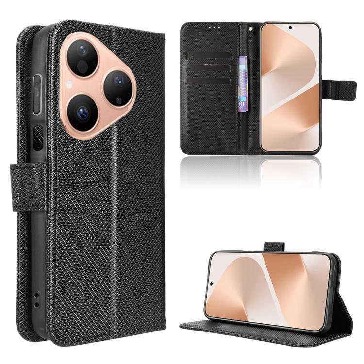 Funda de cuero con textura de diamante para Huawei Pura 80 5G (negra)
