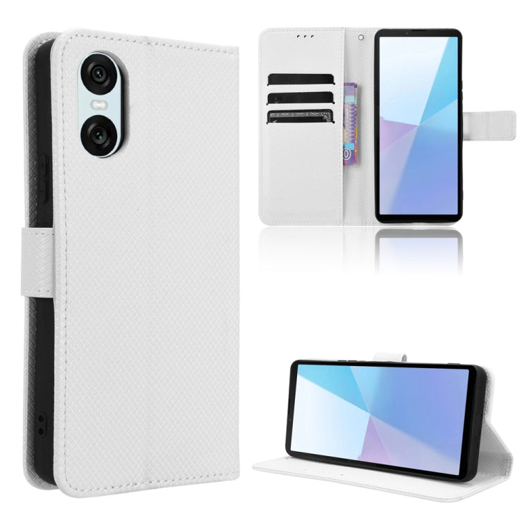 Funda de Cuero para Sony Xperia 10 Vi (2024) con Textura de Diamante (Blanco)