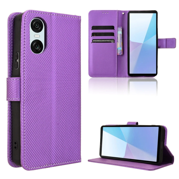 Funda de Cuero para Sony Xperia 10 Vi (2024) con Textura de Diamante (Púrpura)