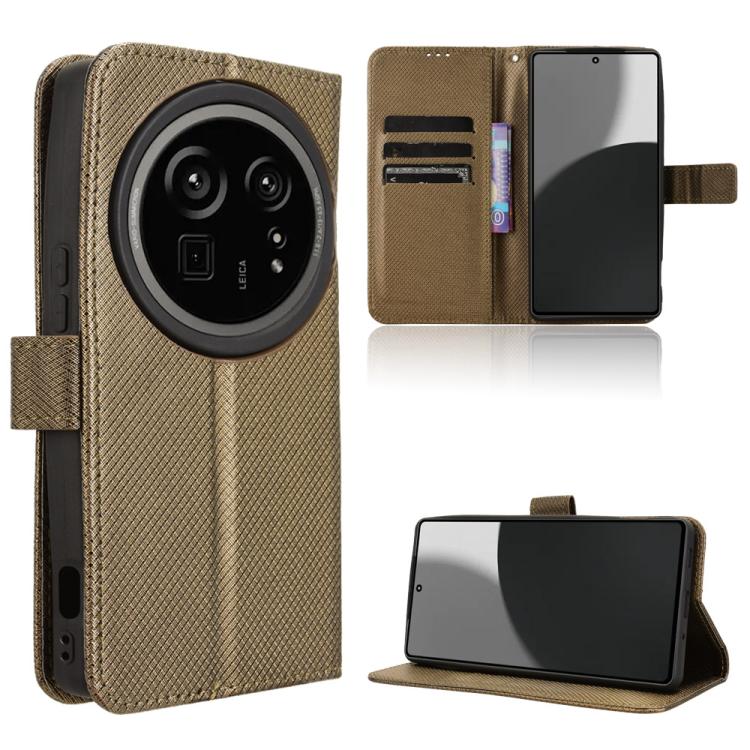 Funda de Cuero para Sharp Aquos R9 Pro con Textura de Diamante (Marrón)
