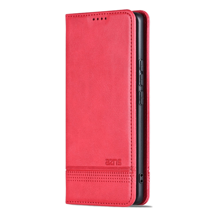 Funda de Cuero Azns con Tapa Magnética y Textura de Piel de Becerro para Huawei Nova 13 Pro (Rojo)