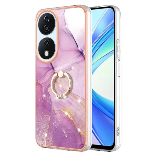 Funda para Honor X7B 4G/5G con Soporte Anillo y Revestimiento Mármol Imd TPU (Púrpura)