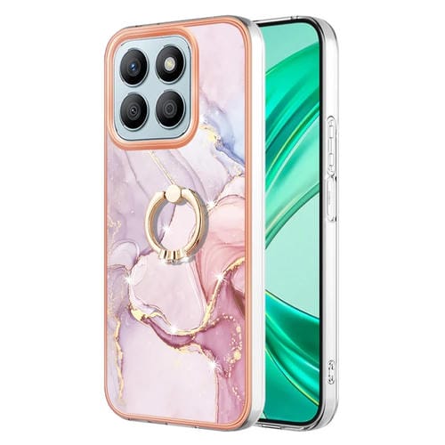 Funda para Teléfono Honor X8B con Soporte Anillo Revestimiento Mármol TPU (Oro Rosa)